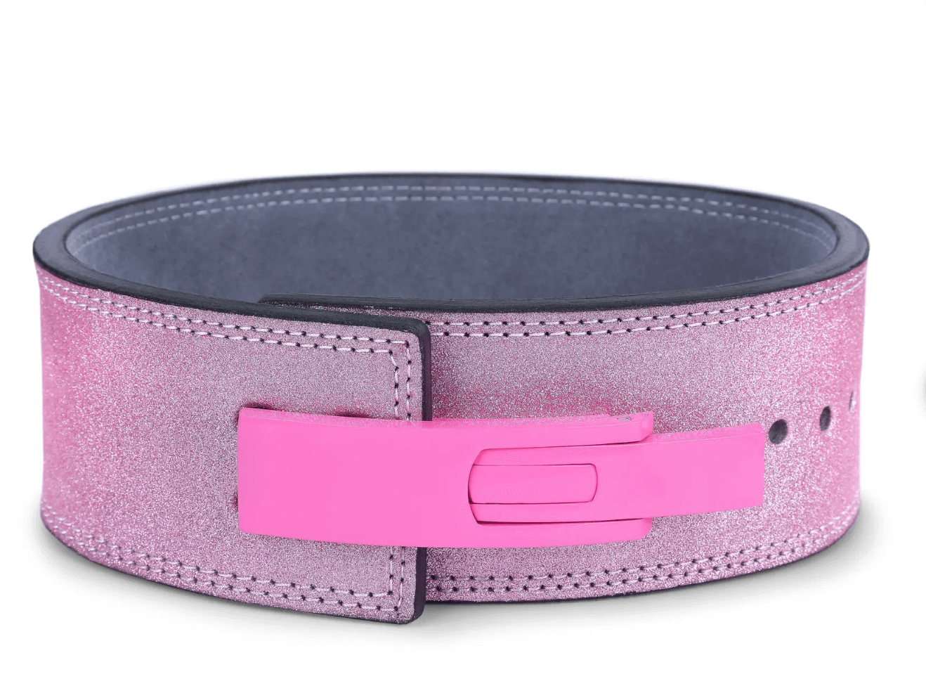 Leather Belt Pink Power Weightlifting Lever Belt designed for maximum support during heavy lifts.