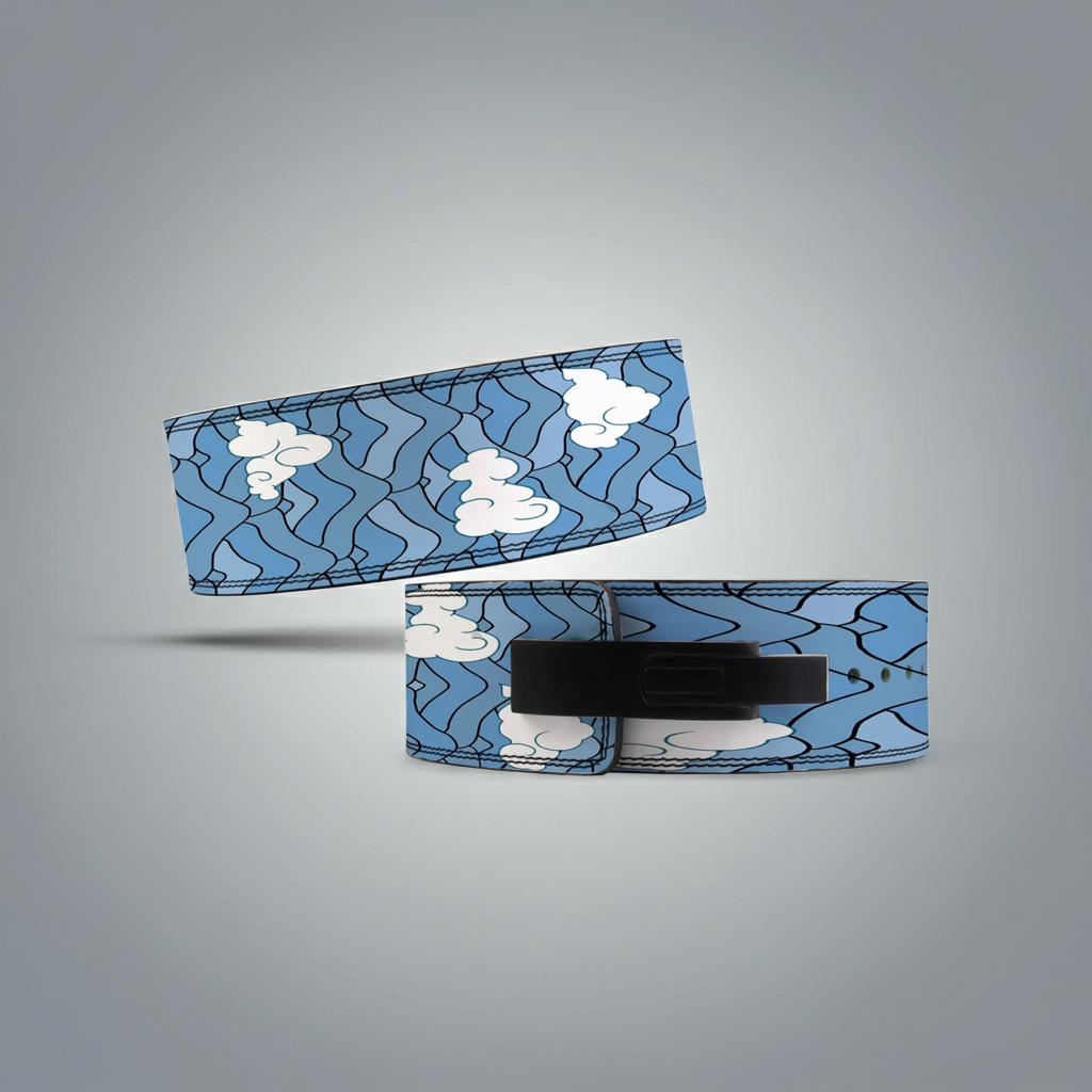 Leather Sky Blue Cloud Pattern Powerlifting Lever Belt
