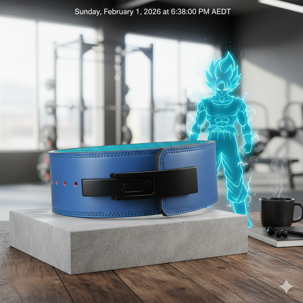 Premium Cyan Blue Leather Lever Powerlifting Belt 10mm Australia