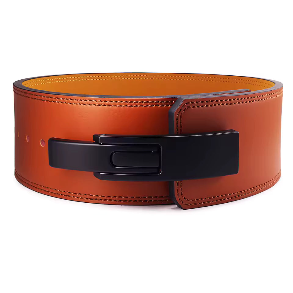 Professional Orange Leather Gym Belt for Weightlifting and Squats PowerFit Australia