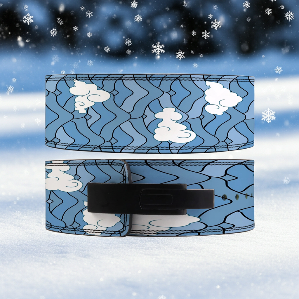 Leather Sky Blue Cloud Pattern Powerlifting Lever Belt