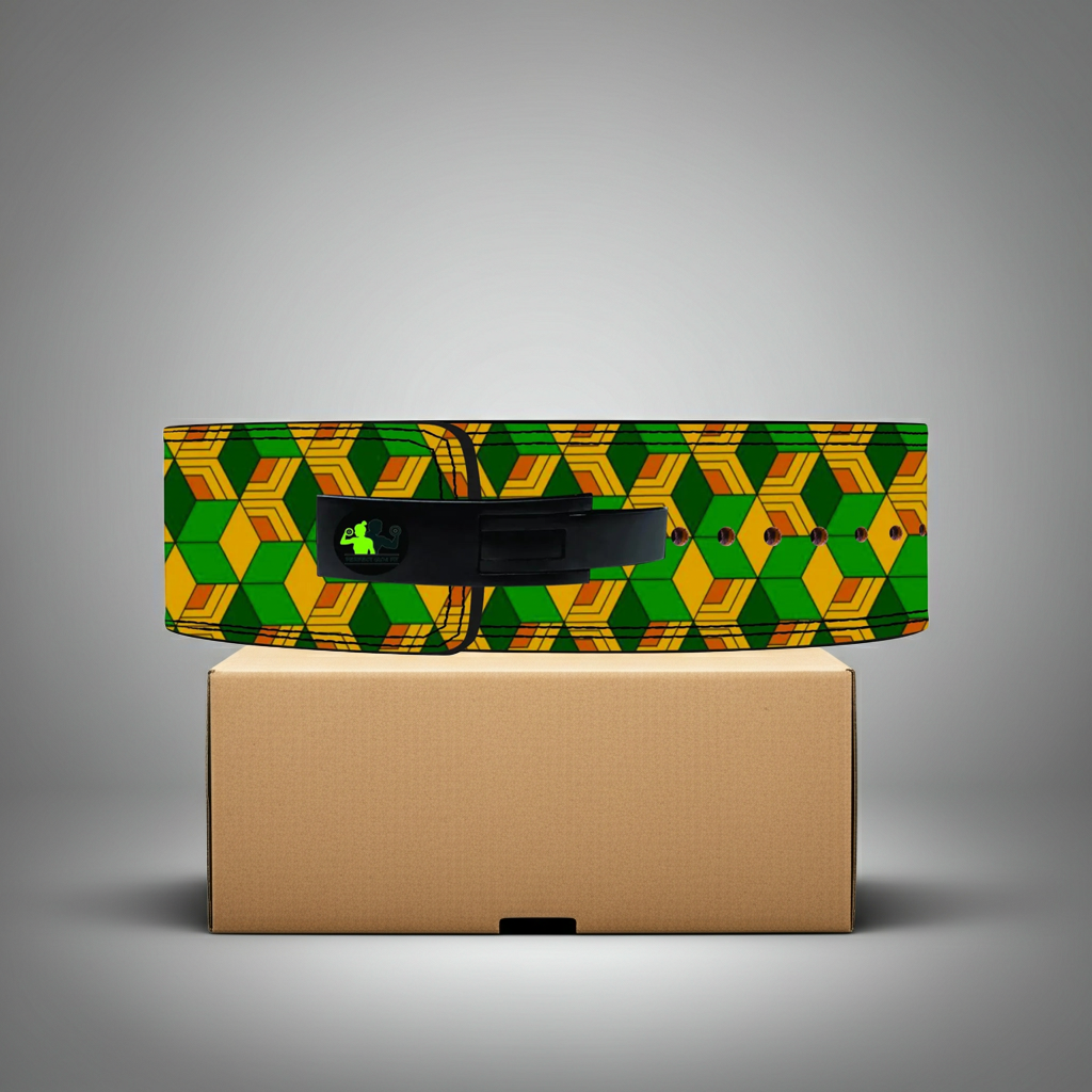 Leather Yellow Green Powerlifting Lever Belt - PowerFit Leather Belts