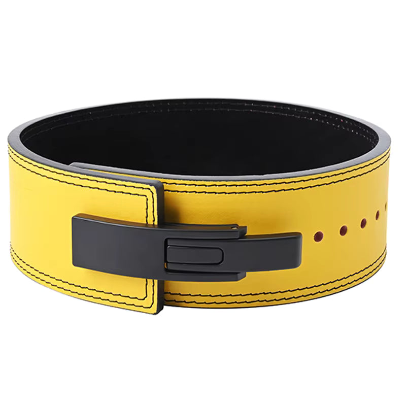 Leather Yellow Powerlifting Lever Belt – Premium Leather Strength Support