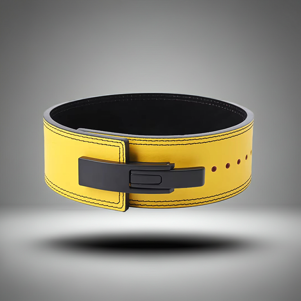 Leather Yellow Powerlifting Lever Belt – Premium Leather Strength Support