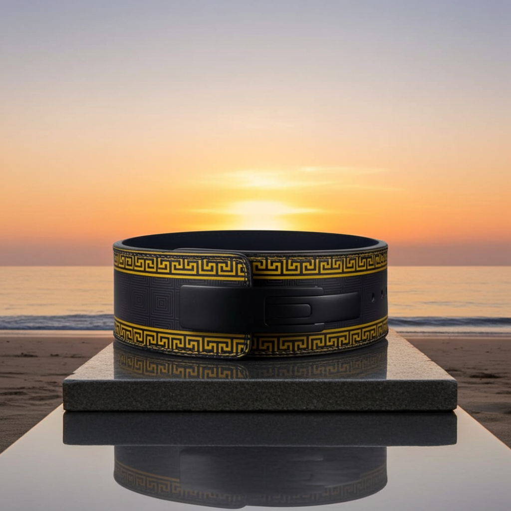 Leather Black Gold Powerlifting Lever SBD Belt