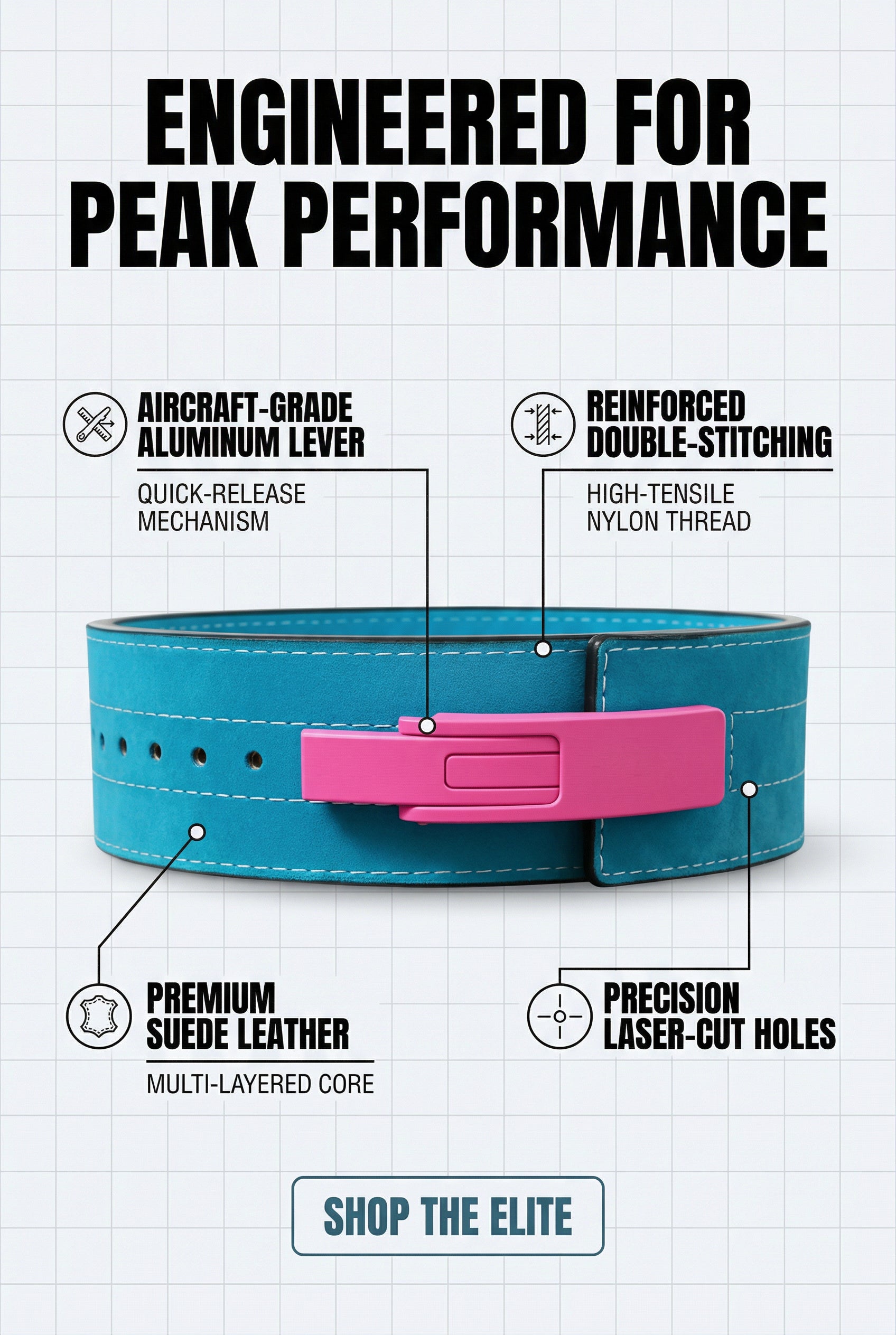 Leather Blue Powerlifting Lever SBD Belt - PowerFit Leather Belts