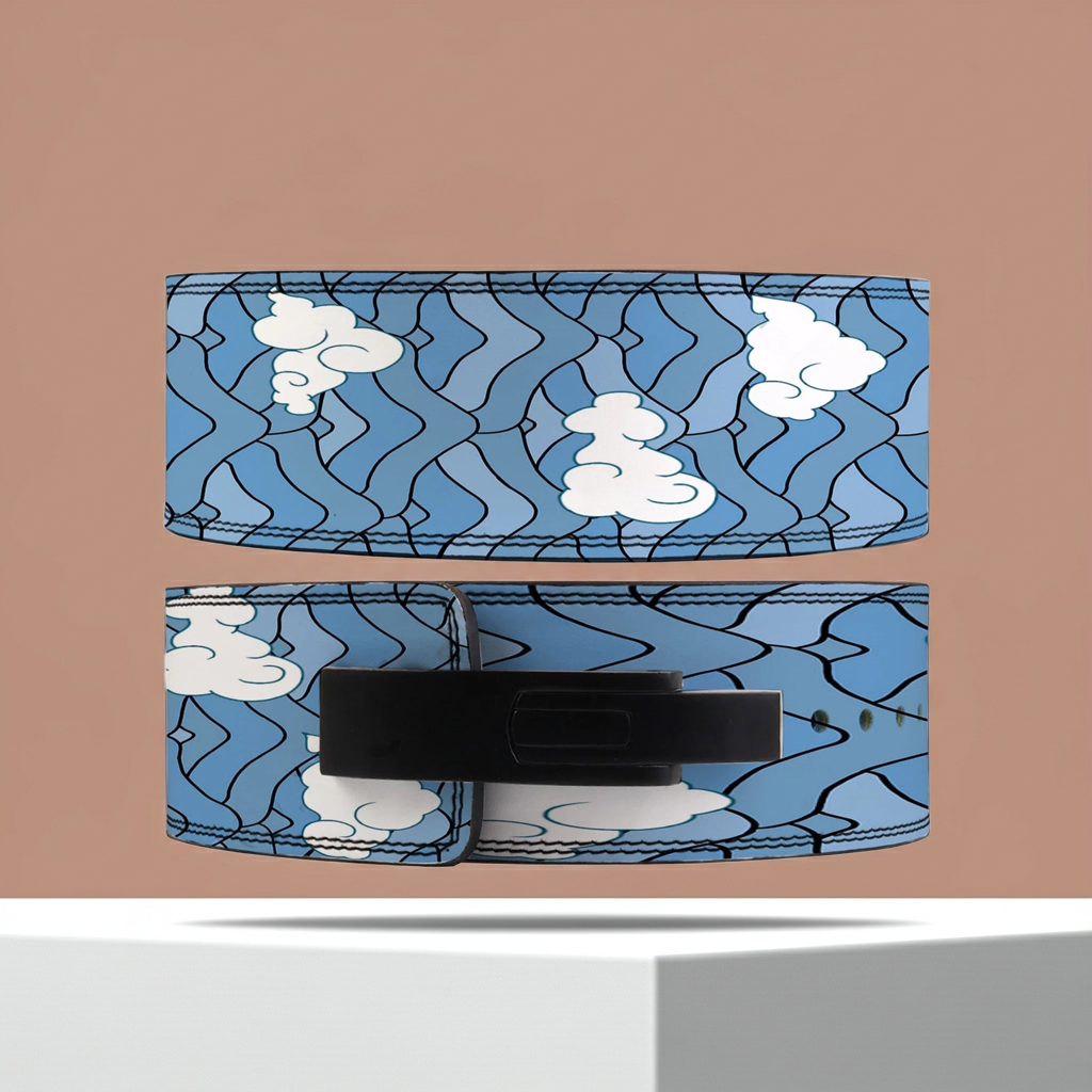 Leather Sky Blue Cloud Pattern Powerlifting Lever Belt