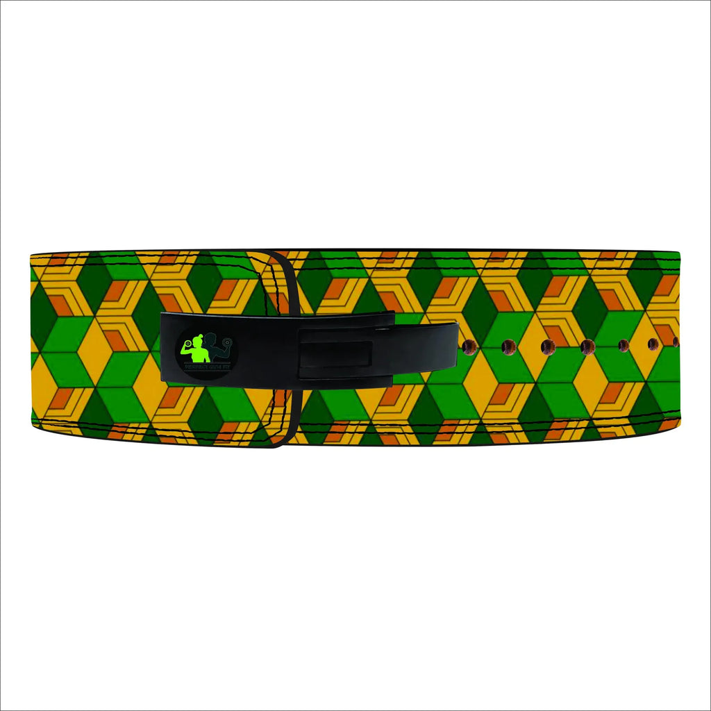 Leather Yellow Green Powerlifting Lever Belt - PowerFit Leather Belts