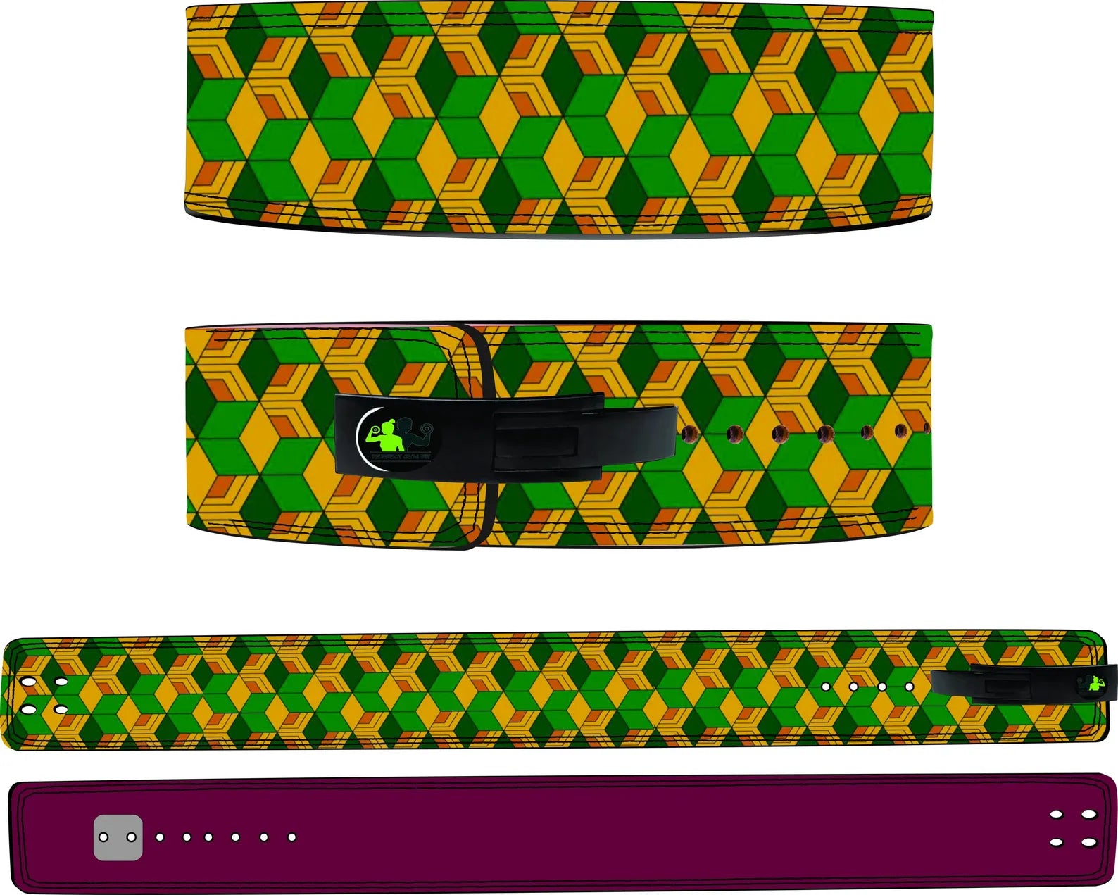 Leather Yellow Green Powerlifting Lever Belt - PowerFit Leather Belts