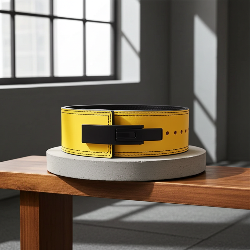 Leather Yellow Powerlifting Lever Belt – Premium Leather Strength Support
