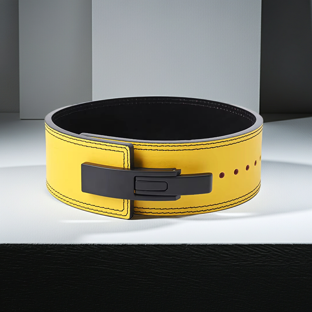 Leather Yellow Powerlifting Lever Belt – Premium Leather Strength Support