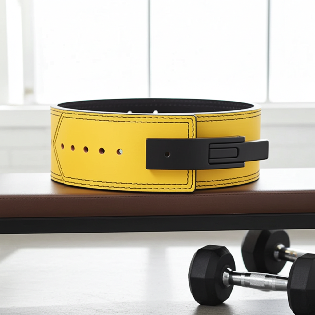 Leather Yellow Powerlifting Lever Belt – Premium Leather Strength Support